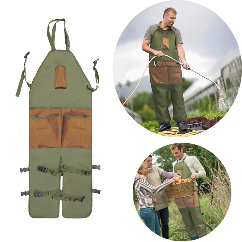 Green And Brown Gardening Leg Apron - Oxford Fabric, Multi-Pocket, Extended Design, 118x45cm, 450g