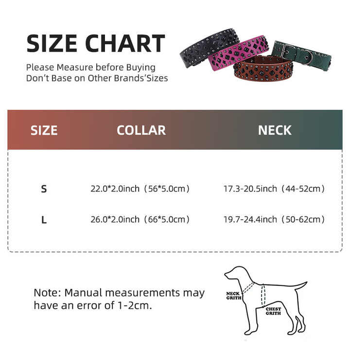 Size L Pink 1 pack Stylish PU Leather Dog Collar with Spikes - Adjustable, Durable & Comfortable for Medium to Large Breeds
