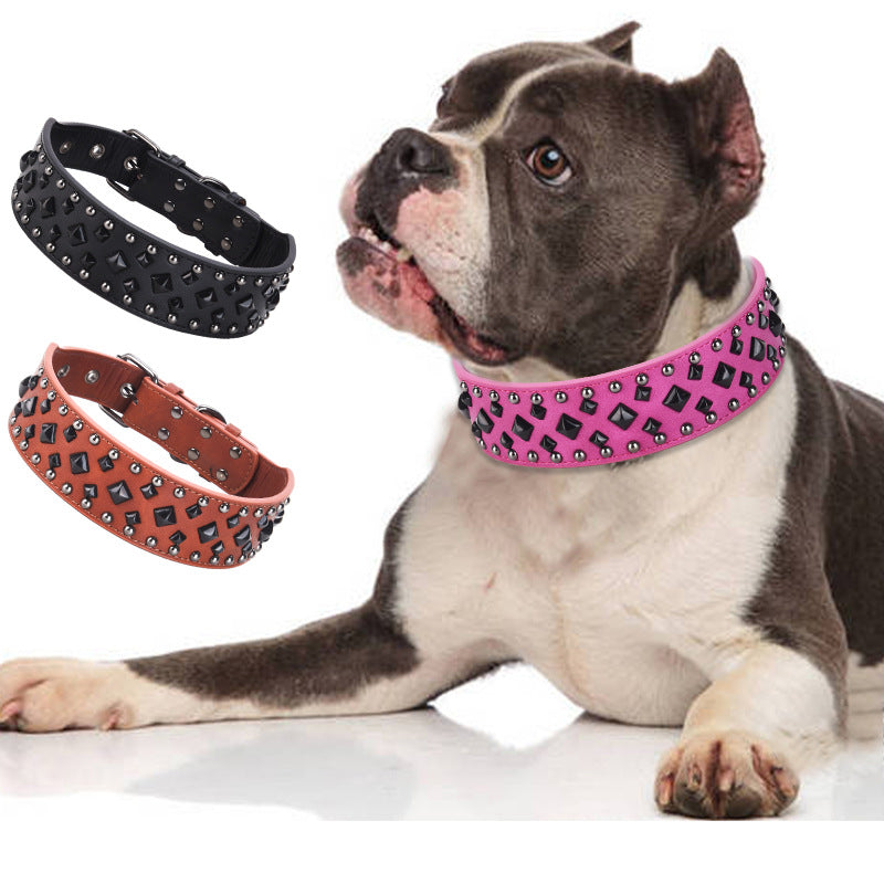 Size L Black 1 pack Stylish PU Leather Dog Collar with Spikes - Adjustable, Durable & Comfortable for Medium to Large Breeds