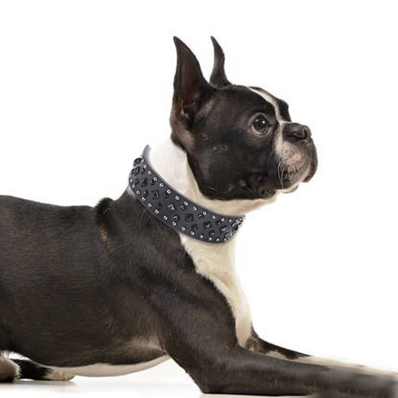 Size L Black 1 pack Stylish PU Leather Dog Collar with Spikes - Adjustable, Durable & Comfortable for Medium to Large Breeds