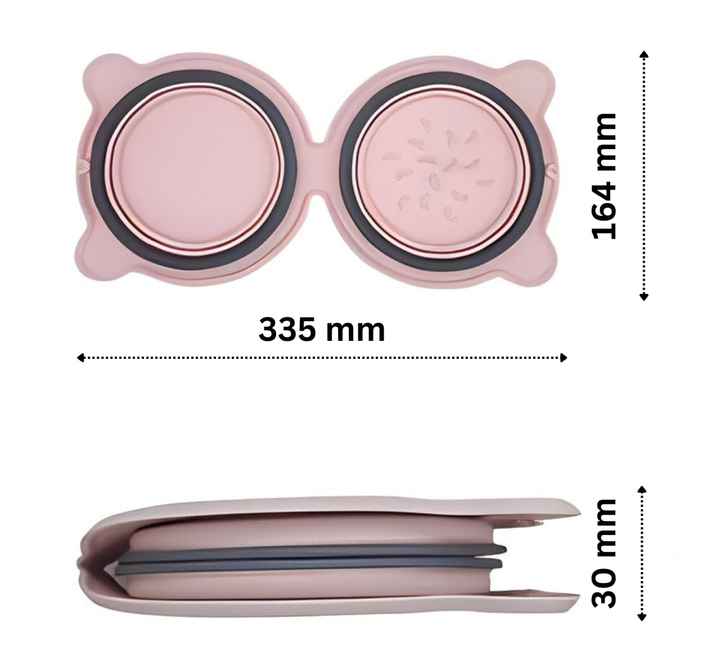 Grey Portable Collapsible Pet Bowl Set - Food-Grade Silicone Double Bowl for Dogs & Cats, Anti-Slip & Easy to Clean