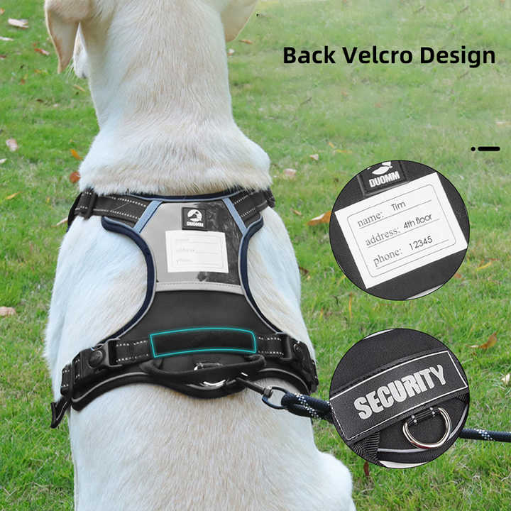 Size M Black Reflective No-Pull Dog Harness - Adjustable & Durable for Large Breeds, Anti-Escape Design