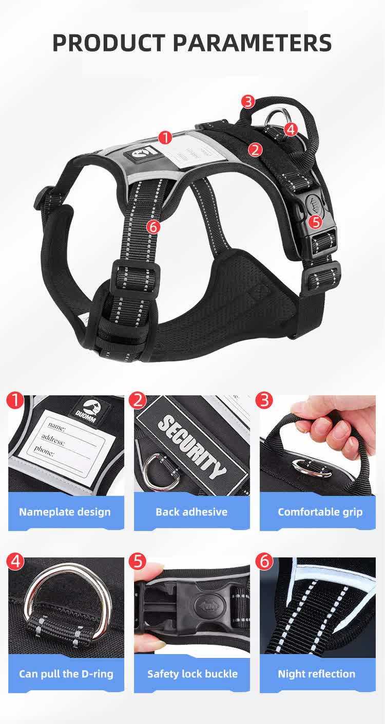 Size L Blue Reflective No-Pull Dog Harness - Adjustable & Durable for Large Breeds, Anti-Escape Design