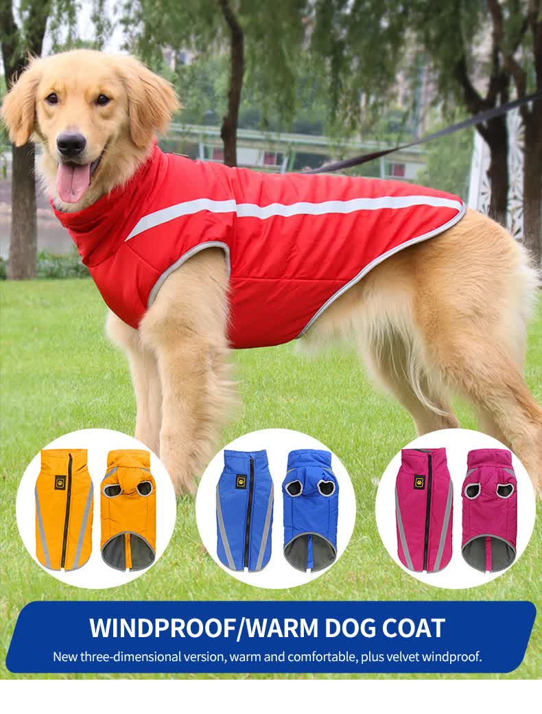 Size 3XL Blue Reflective Winter Dog Jacket - Warm & Waterproof Outdoor Coat for Large Breeds