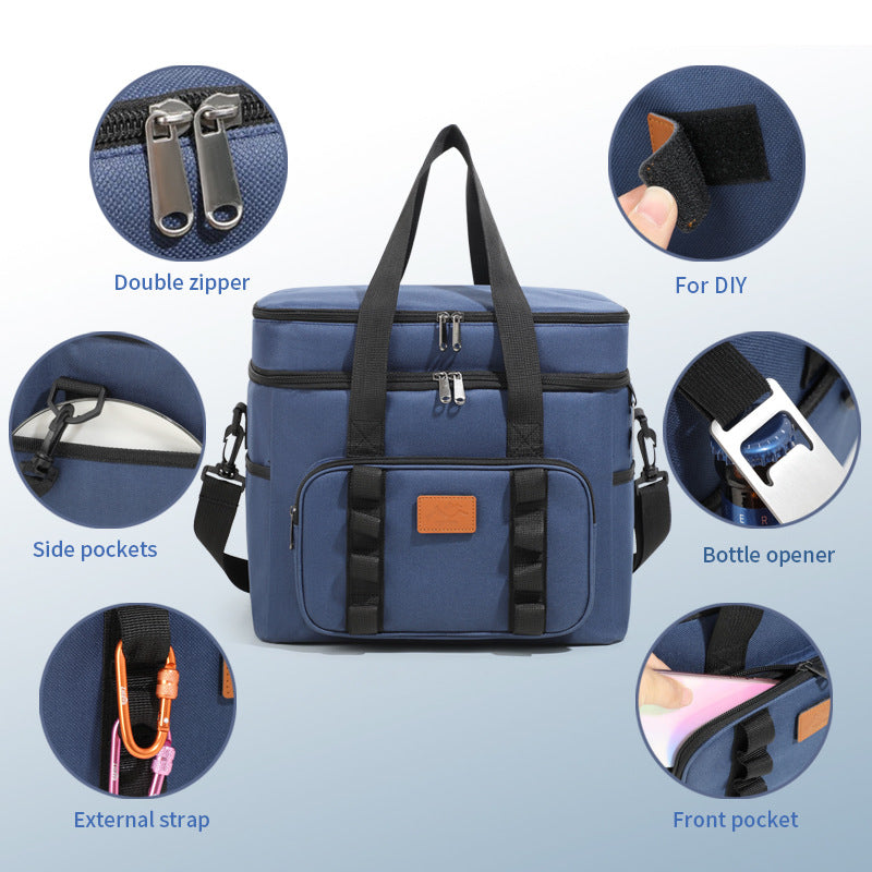 Black 23L Extra Large Insulated Cooler Bag with Double Layers - Perfect for Camping, Picnics, and Ou