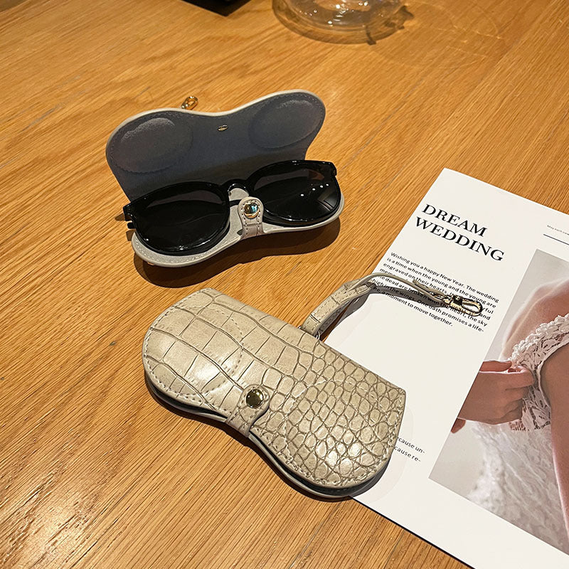 Pink Stylish PU Leather Eyeglass Case - Portable Sunglasses Storage Pouch with Strap for Men and Women