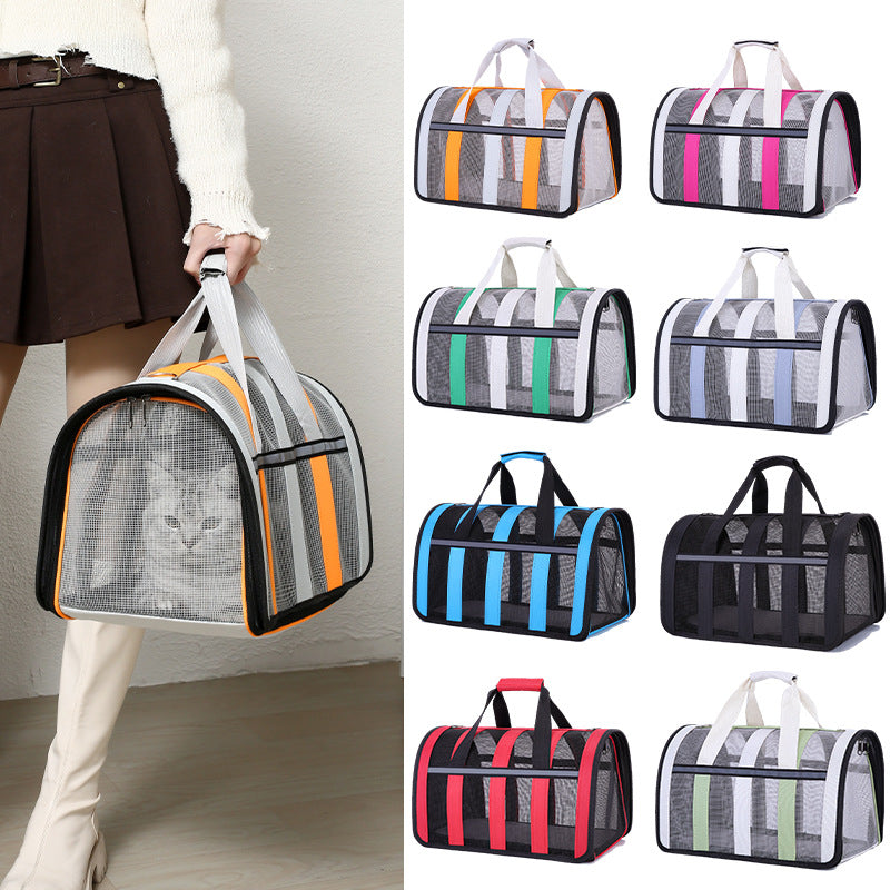 Size L Black and Red Foldable Pet Carrier Bag - Lightweight, Breathable, and Spacious for All Seasons
