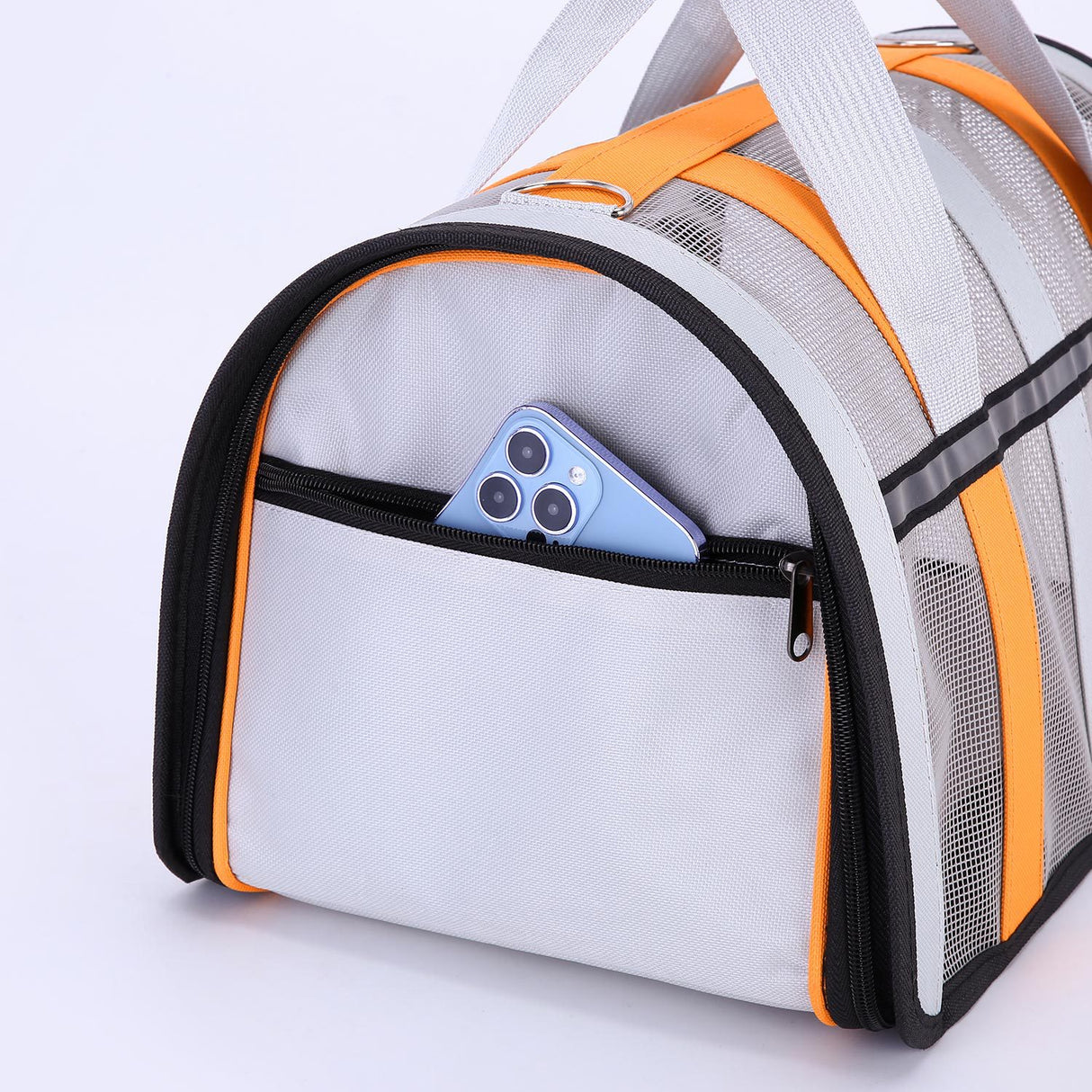Size L Orange And Grey Foldable Pet Carrier Bag - Lightweight, Breathable, and Spacious for All Seasons