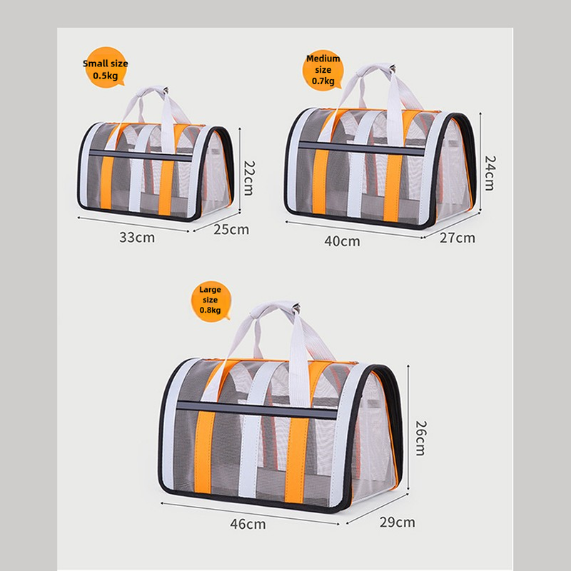 Size L Orange And Grey Foldable Pet Carrier Bag - Lightweight, Breathable, and Spacious for All Seasons