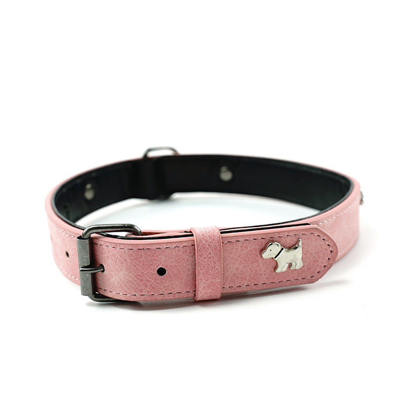 2 PCS Pink Soft Leather Dog Collar - Adjustable & Durable for Medium/Large Dogs XS-??2*1.5cm??V888-ELOSUNG22006