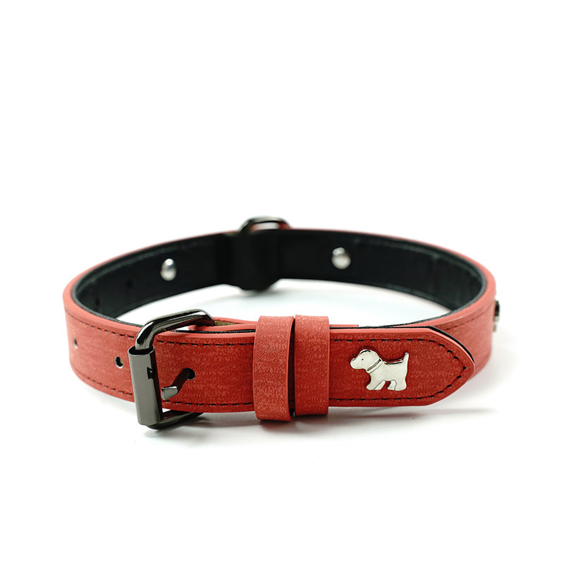 2 PCS Red Soft Leather Dog Collar - Adjustable & Durable for Medium/Large Dogs S-(48*2.0cm)