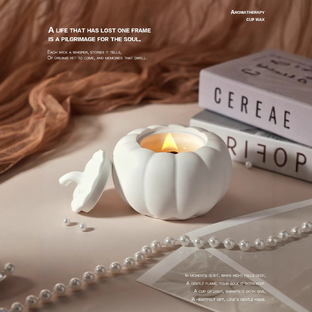 (Ebony Sandalwood)Ceramic Pumpkin Candle with Lid - Home Decor and Gift Ideas