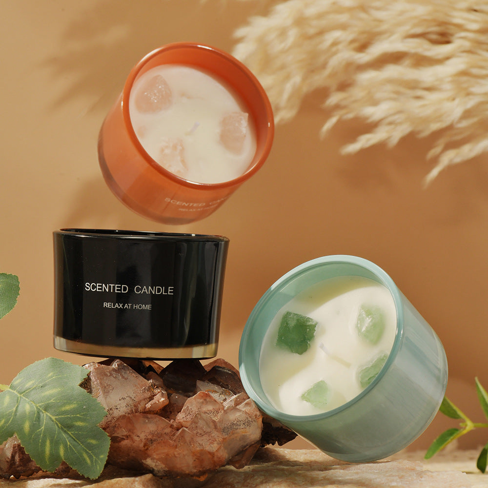 3 PCS (Gardenia)Macaron Crystal Stone Scented Candle - Aromatherapy Gift