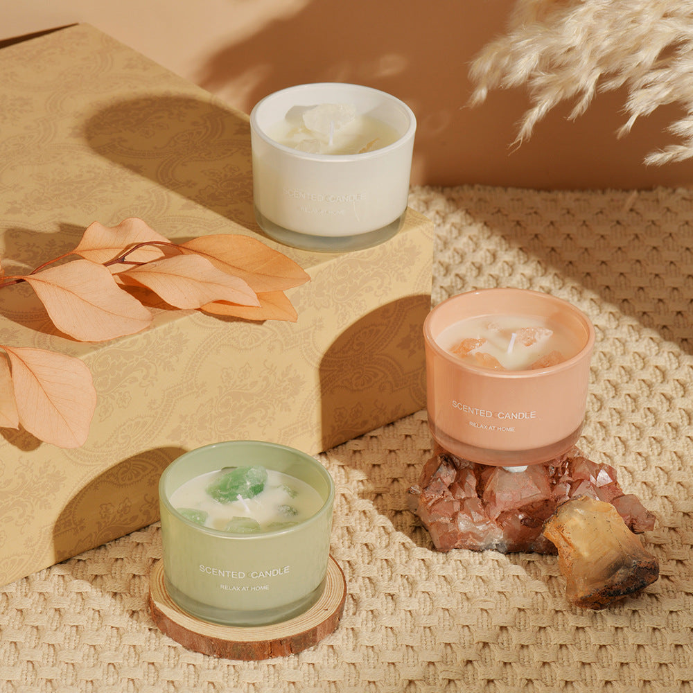 3 PCS (Sweet lemon)Macaron Crystal Stone Scented Candle - Aromatherapy Gift