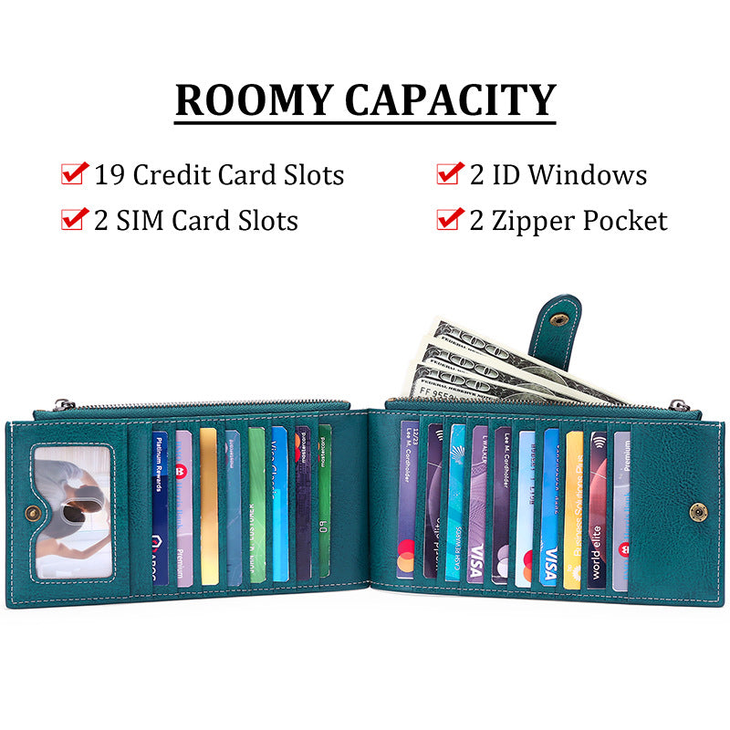 Ancient Yellow Large Capacity Women's Leather Wallet - RFID Blocking Card Holder