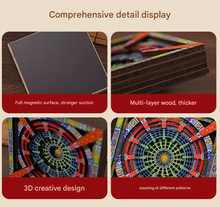 2-PCS 3D Wooden Fridge Magnet - Dunhuang Art Style, Creative Gift (Style 2)