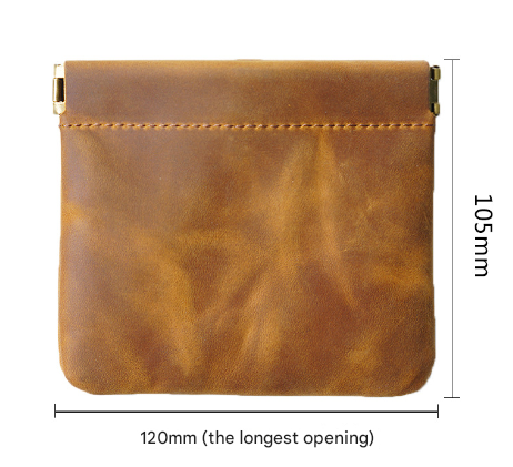 Coffee Genuine Leather Coin Purse - Vintage Style Snap Closure Mini Pouch