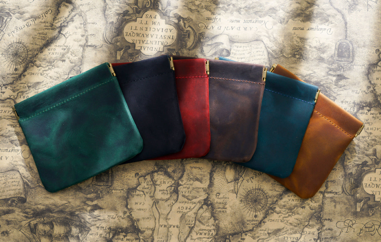 Dark Green Genuine Leather Coin Purse - Vintage Style Snap Closure Mini Pouch