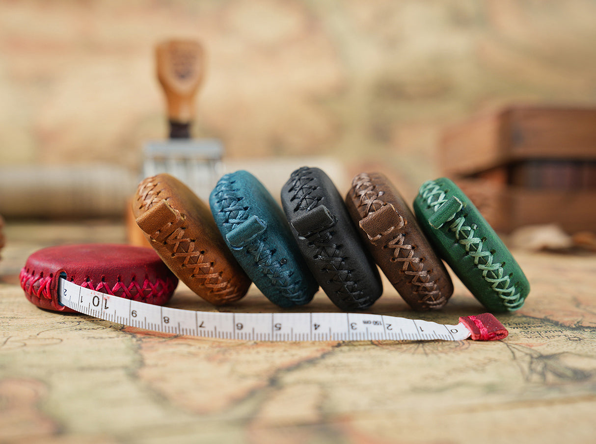 2 PCS Wine Red Hand-Stitched Leather Tape Measure - Compact & Stylish Measuring Tool