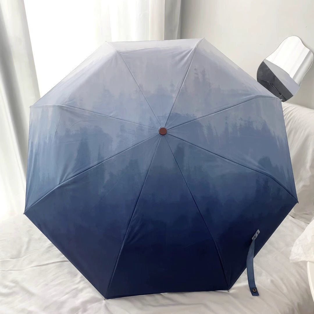 Sea And Sky Blue Gradient Automatic Folding Umbrella - Sun & Rain Protection for Women