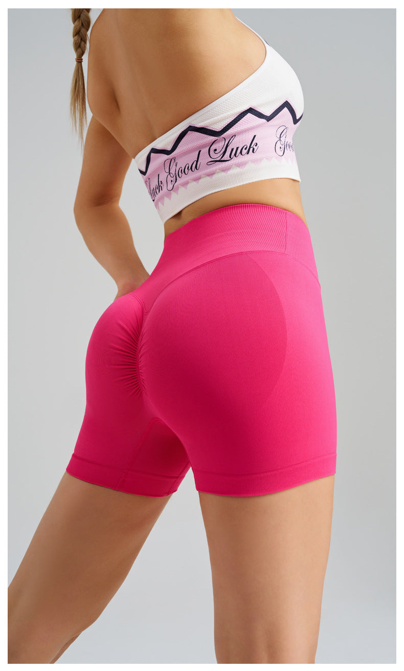 Rose Red Yoga Shorts - Seamless, High Waist, Tummy Control Size M