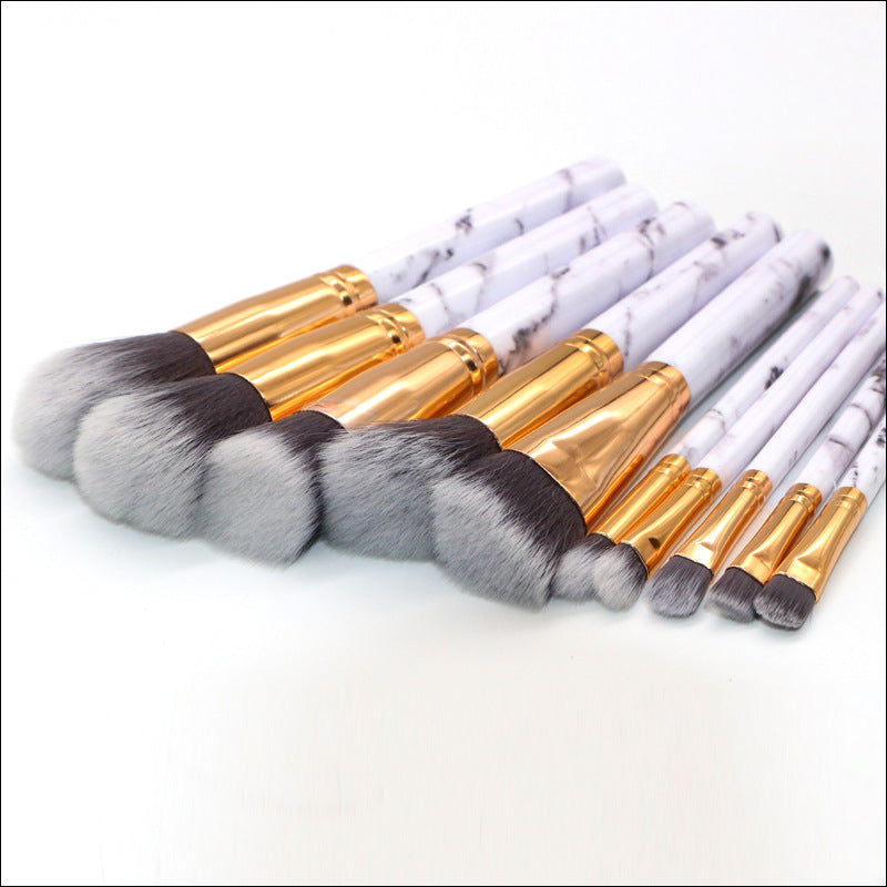 Barrel White Marble Makeup Brush Collection - 10 brushes for face, eyes and lips