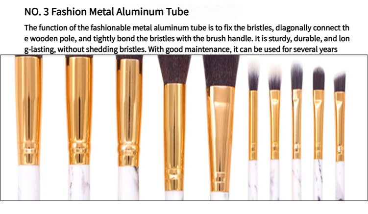 (Bag + Brush) White Marble Makeup Brush Collection - 10 brushes for face, eyes and lips