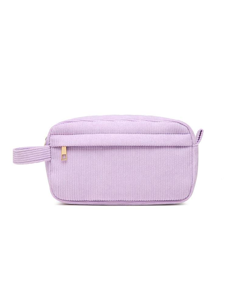 Purple 2-pcs Corduroy Pencil Case - Large Capacity Storage Bag