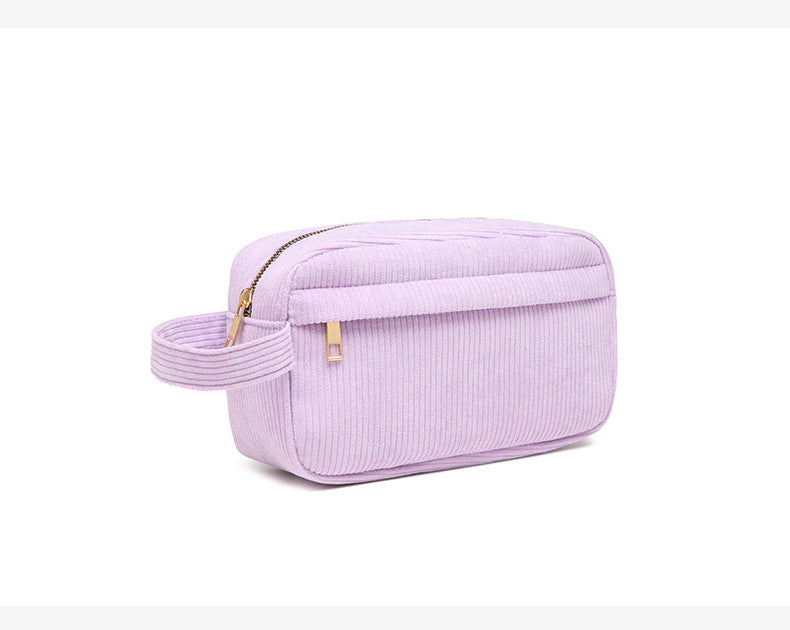 Purple 2-pcs Corduroy Pencil Case - Large Capacity Storage Bag