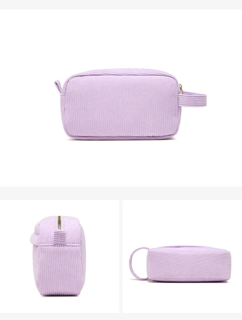Purple 2-pcs Corduroy Pencil Case - Large Capacity Storage Bag