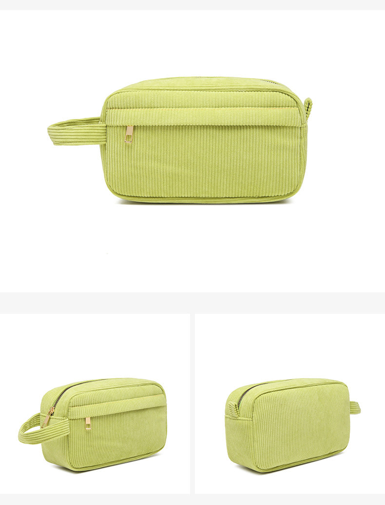 Green 2-pcs Corduroy Pencil Case - Large Capacity Storage Bag