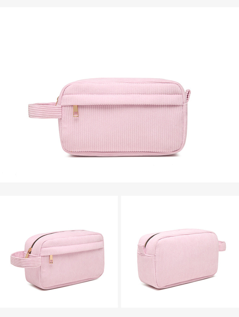 Pink 2-pcs Corduroy Pencil Case - Large Capacity Storage Bag