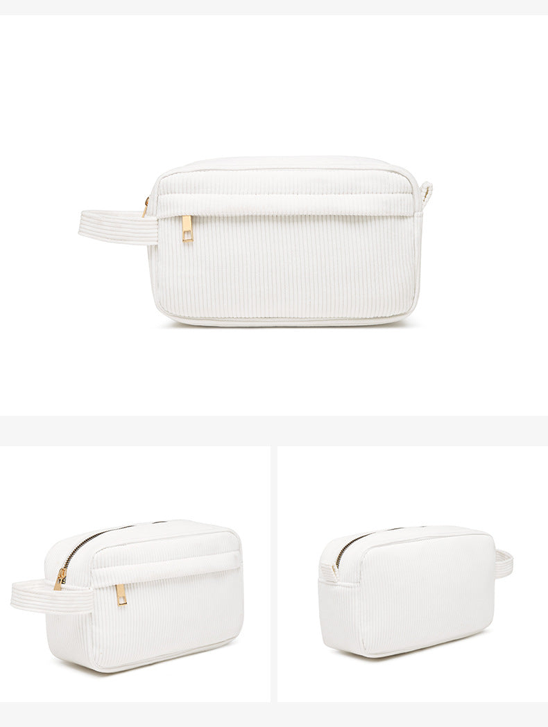 White 2-pcs Corduroy Pencil Case - Large Capacity Storage Bag