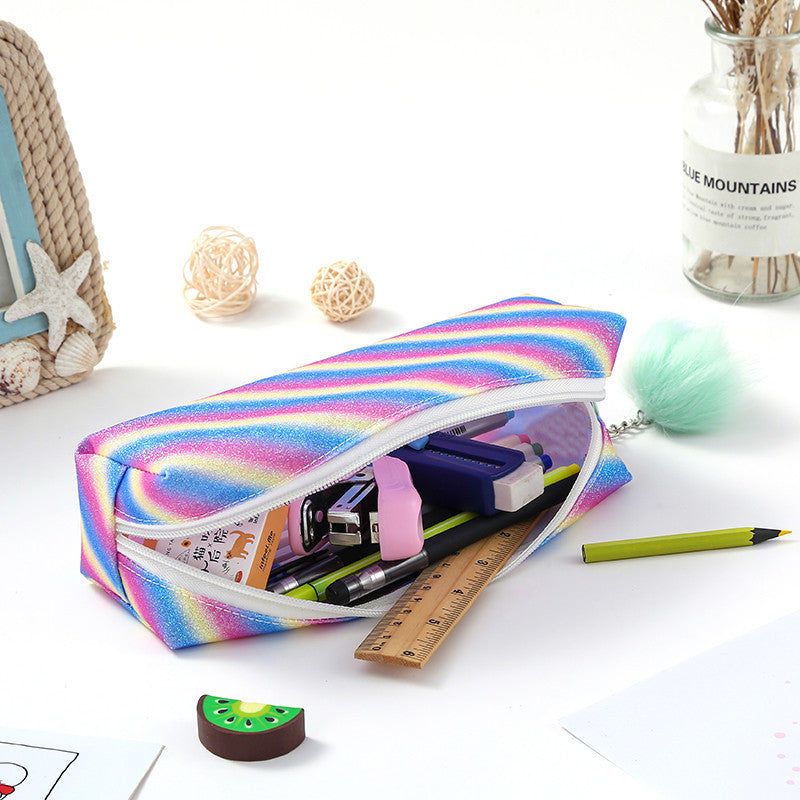 Rainbow Glitter Pencil Cases - Set of 4 Sparkly Stationery Pouches