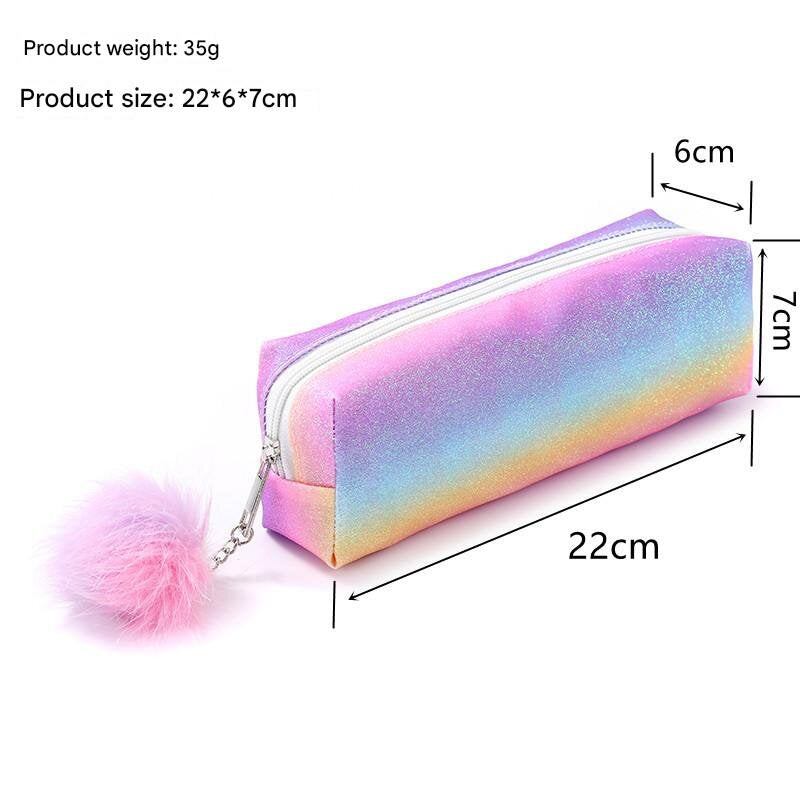 Rainbow Glitter Pencil Cases - Set of 4 Sparkly Stationery Pouches