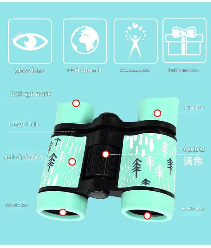 2 PCS Blue Kids Binoculars - Rubber Grip, Tree Pattern