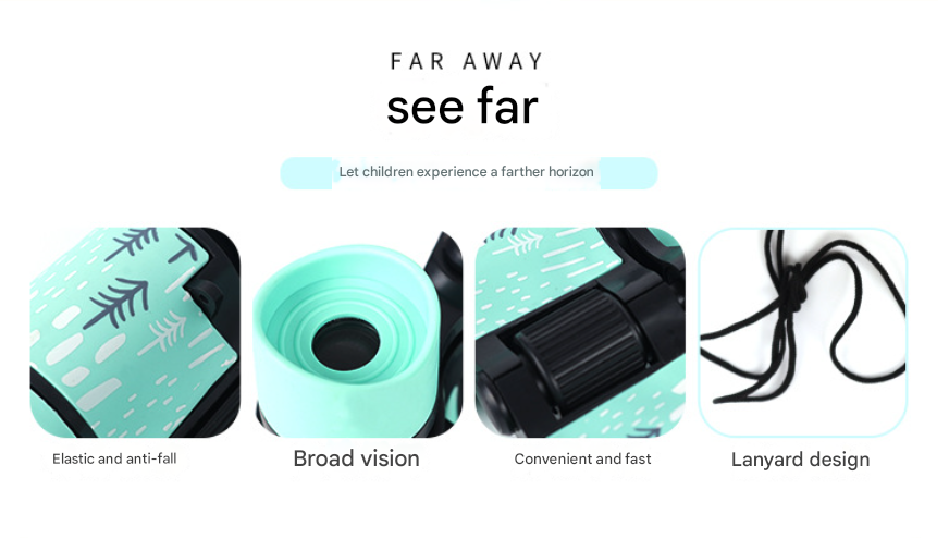 2 PCS Light Blue Kids Binoculars - Rubber Grip, Tree Pattern