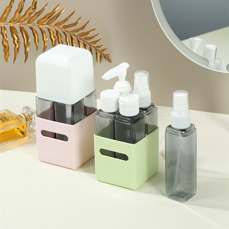 Square Green 2-Piece 4-in-1 Travel Dispenser Set-Leakproof Refillable Bottles for Toiletries