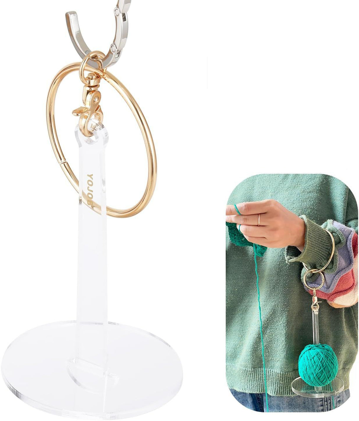 Transparent 2-Piece Acrylic Portable Wrist Yarn Holder - Knitting & Crochet Stand