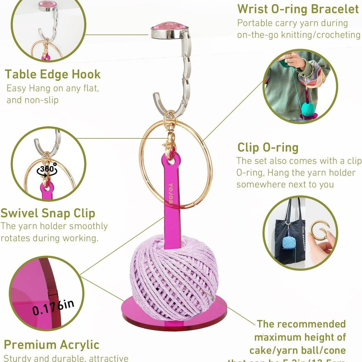 Transparent 2-Piece Acrylic Portable Wrist Yarn Holder - Knitting & Crochet Stand