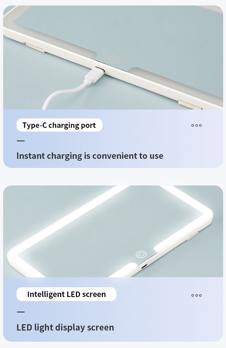 White double button Car Sun Visor Makeup Mirror with LED Light - Tri-Color, Touch Control