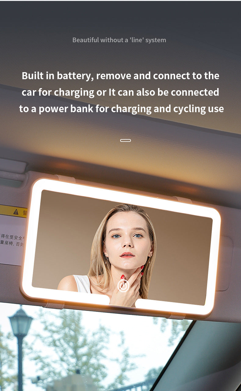 White double button Car Sun Visor Makeup Mirror with LED Light - Tri-Color, Touch Control