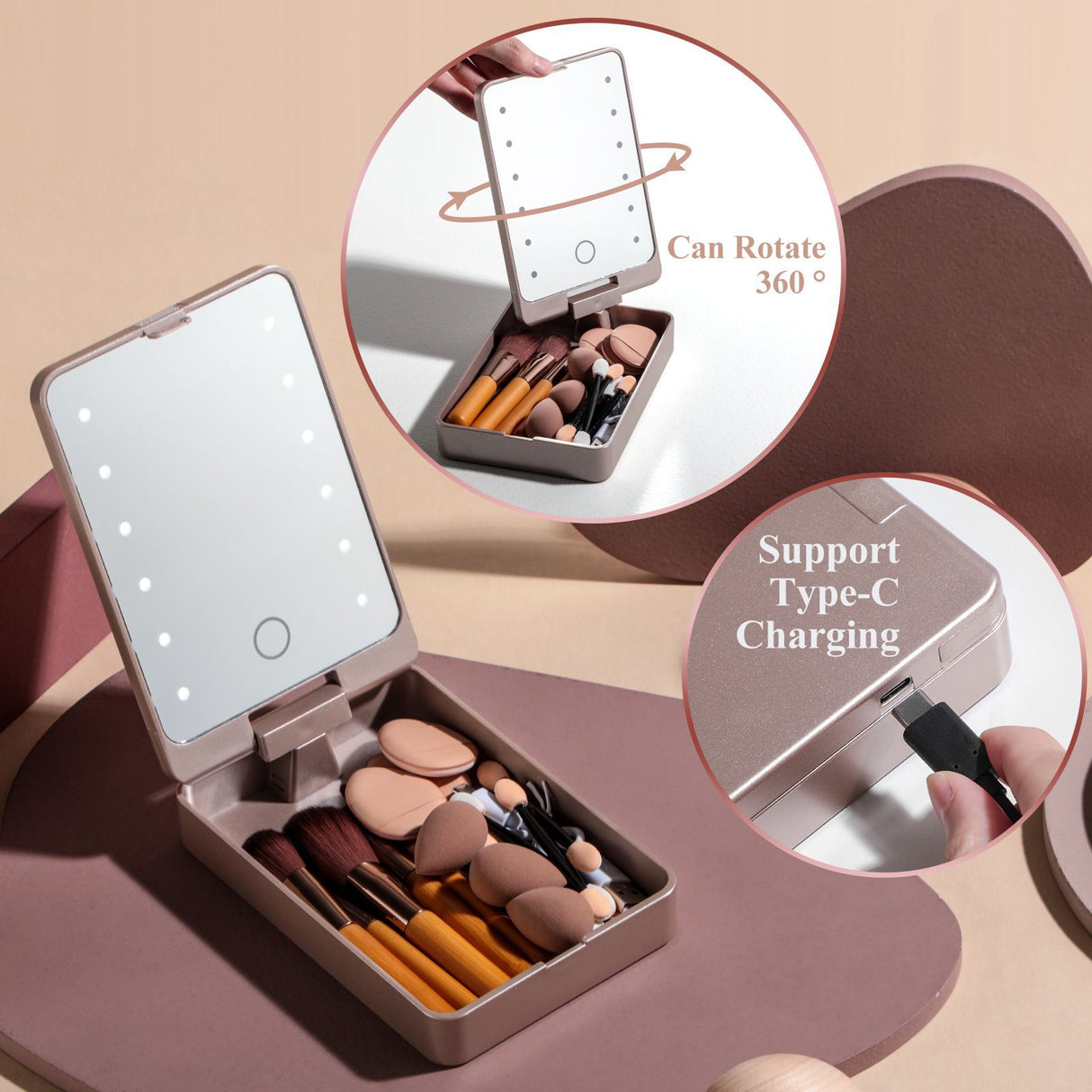 Portable Travel Makeup Brush Set with LED Mirror - Your Beauty Essentials On-The-Go