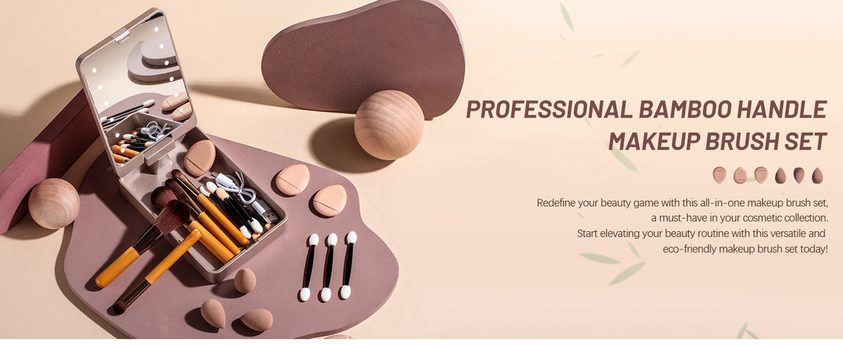 Portable Travel Makeup Brush Set with LED Mirror - Your Beauty Essentials On-The-Go