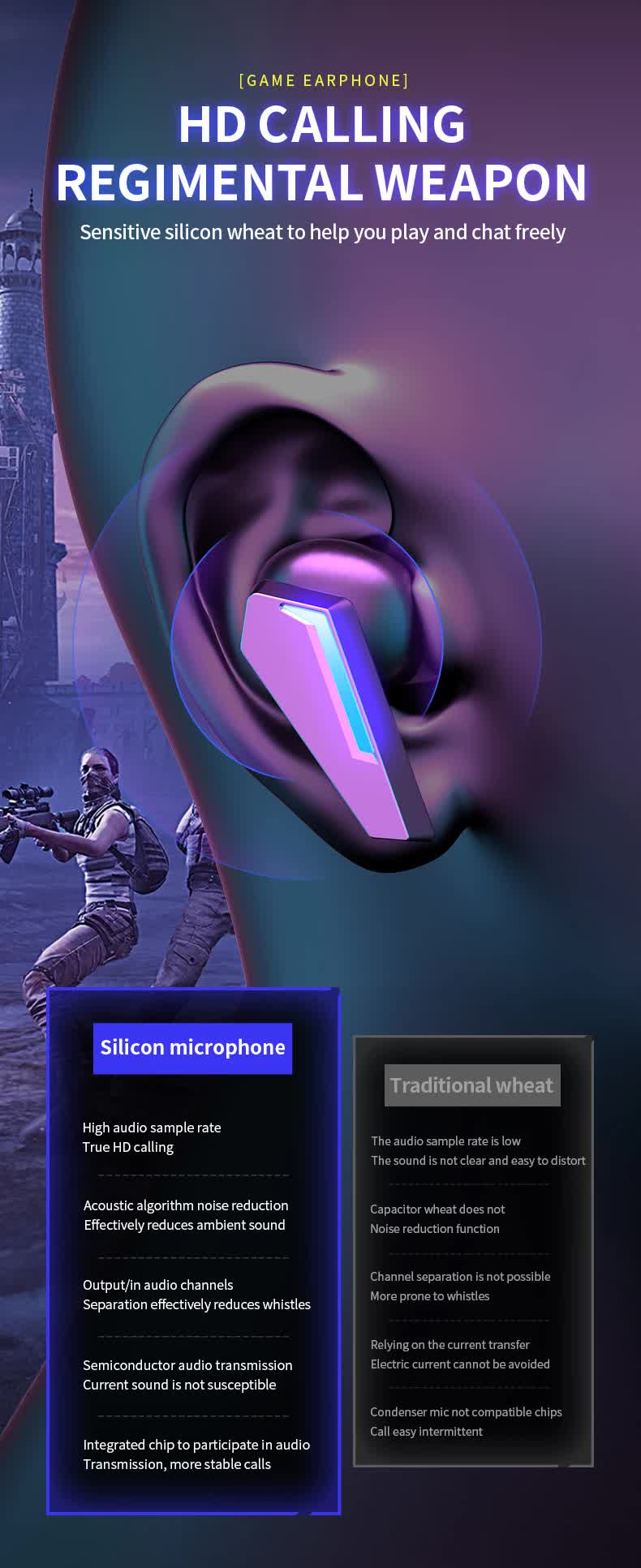 Yellow Wireless Gaming Earbuds - Bluetooth 5.2, Low Delay, 3D Stereo