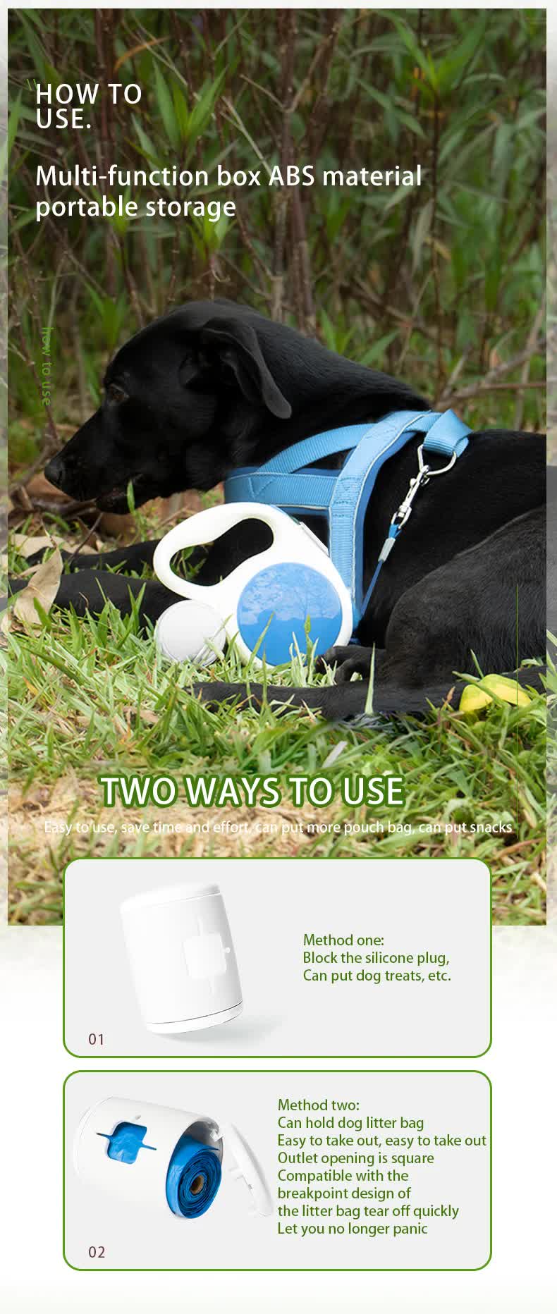 Light blue 5M Retractable Dog Leash - With Small Box, Suitable For Small And Medium Dogs
