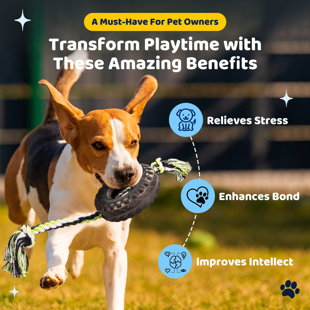 Blue Interactive Tire Rope Dog Toy - Heavy Duty Chew Toy for Dental Health & Play