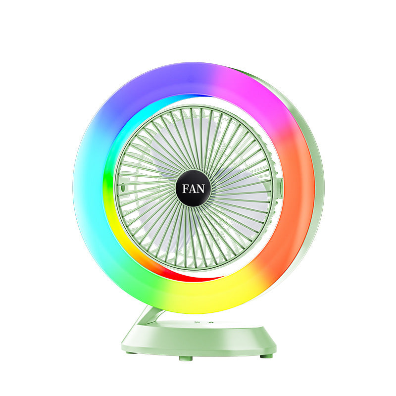Green RGB Desktop Fan - USB Rechargeable, 3-Speed, 180? Adjustable, LED Light