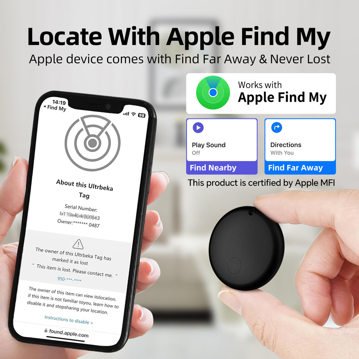 (Round White) Mini GPS Tracker - Apple Find My Enabled, Key Finder, Wallet Locator, Anti-Theft Tag