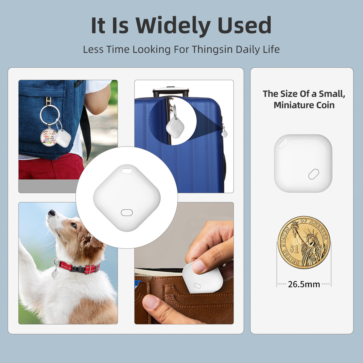 (Square White) Mini GPS Tracker - Apple Find My Enabled, Key Finder, Wallet Locator, Anti-Theft Tag